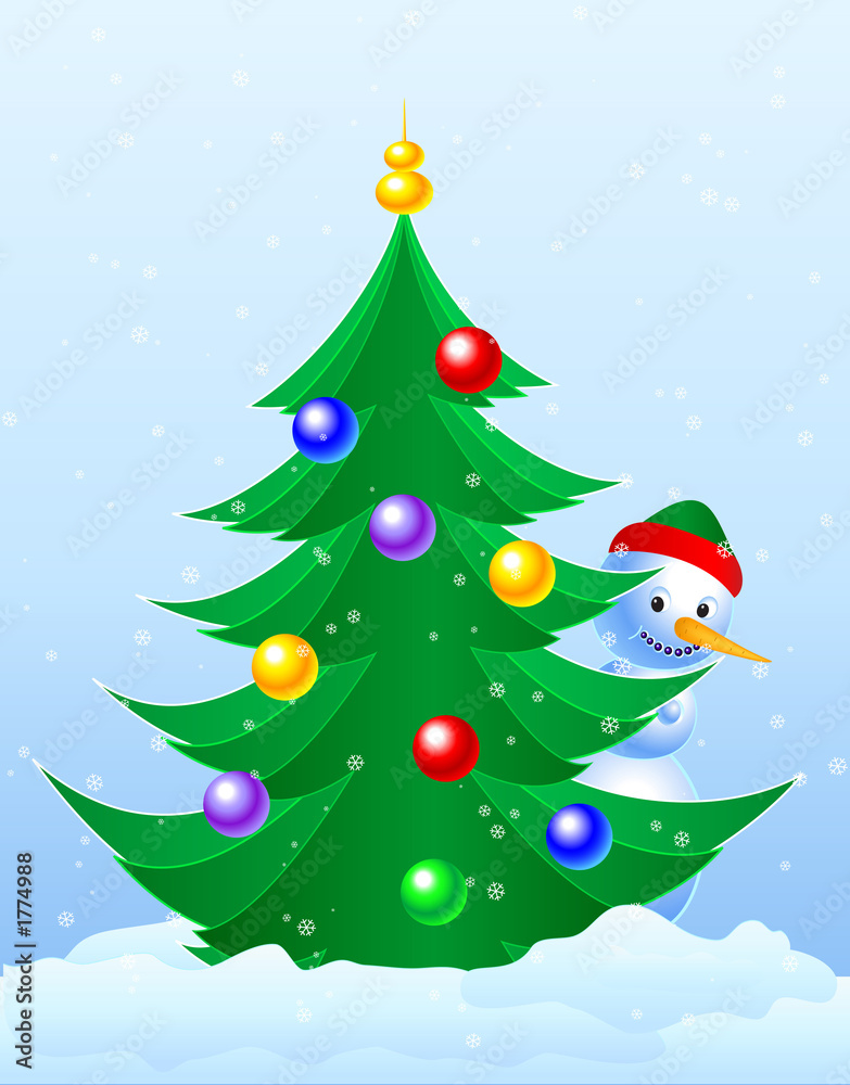 christmas tree & snowman peeking