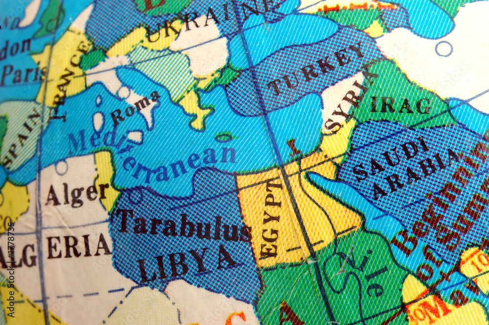 Naklejka premium mediterranean map on small terrestrial globe