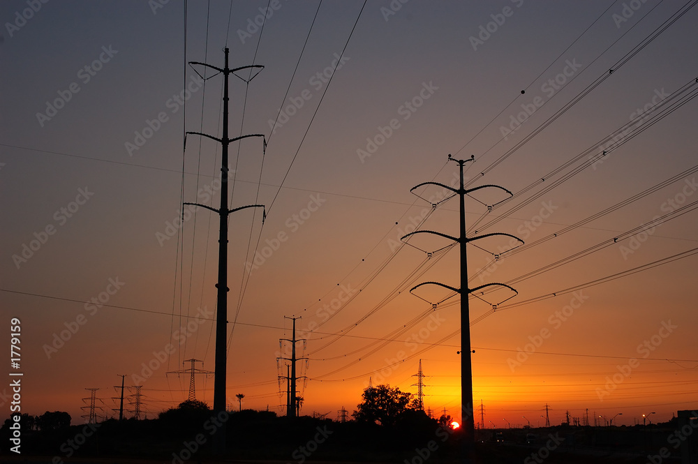 sunset with power lines
