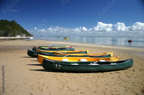 Billede på lærred canoes on beach
