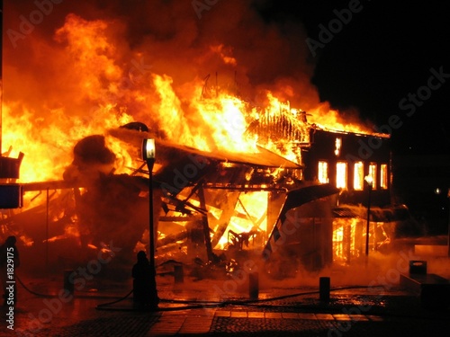 Billede på lærred burning building