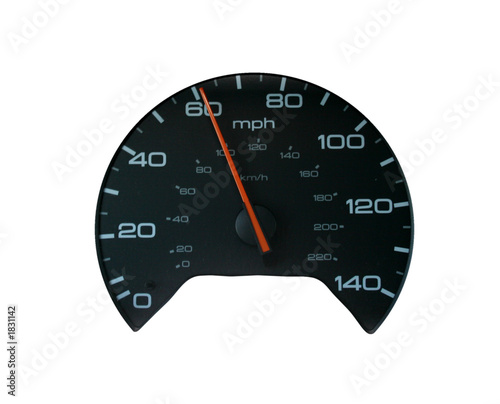 speedometer at 60 mph 100 kph on white photo