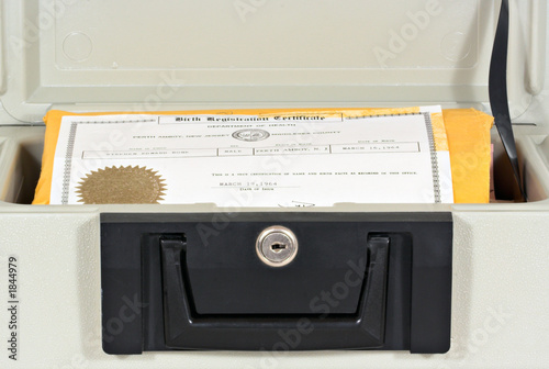 Canvastavla fire box and birth certificate