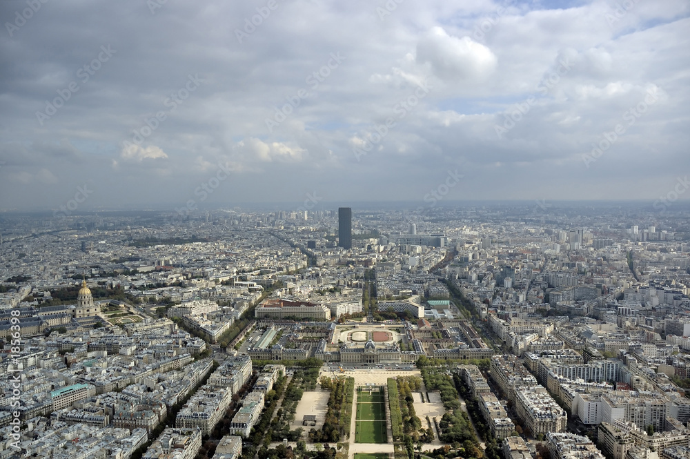 aerial view of paris. unesco building  behind mili