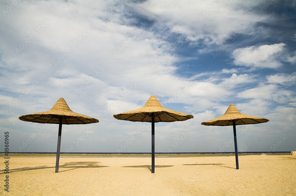 parasols on a coast in the morning parasols on a coast in the morning