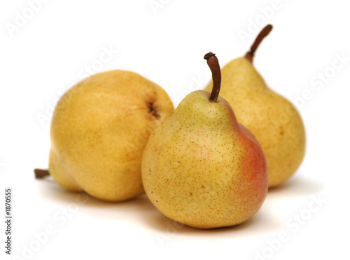 three pears on white background