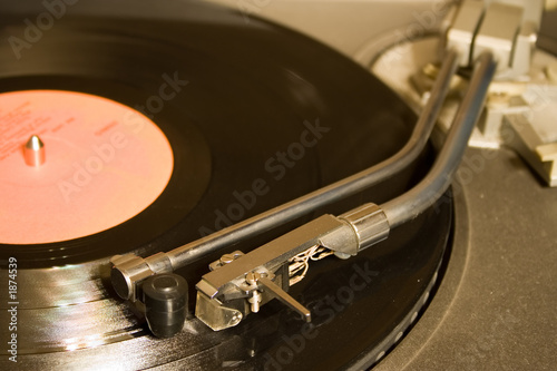 recordplayer with black lp records (33 1/3 rpm)