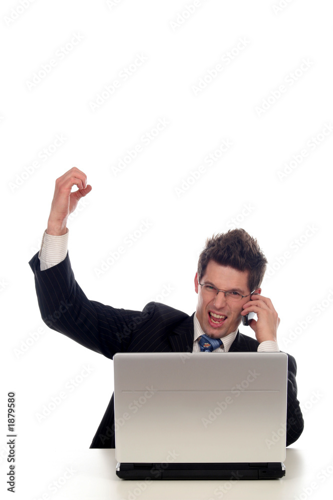 businessman using laptop, screaming