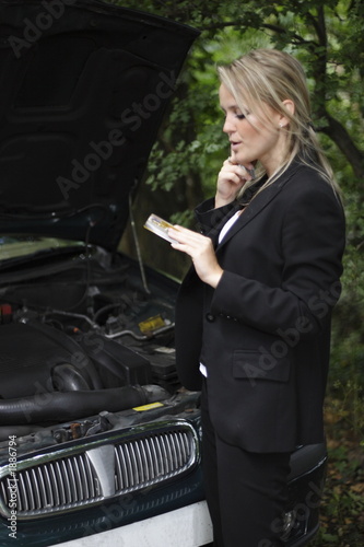 girl, car broken down,