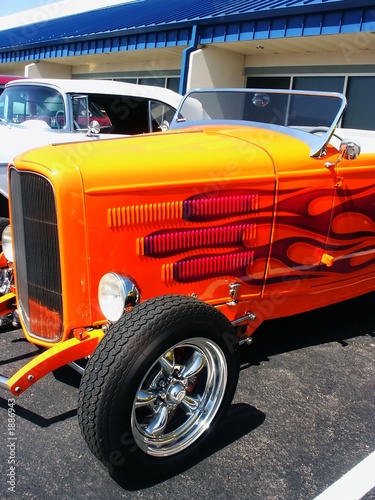 hotrod car in orange flames