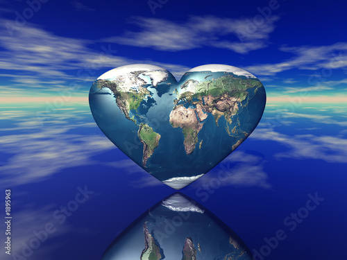 3d render of the heart shaped planet earth