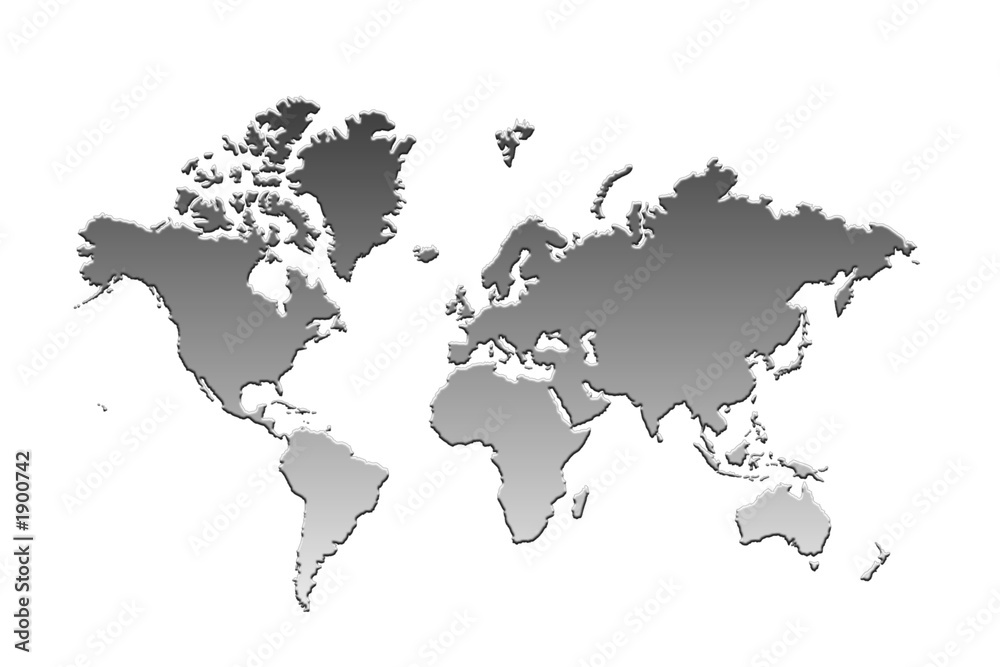 monde et continents en noir et blanc, ocean blanc