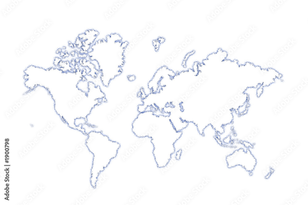 continents en relief bleuté sur fond blanc