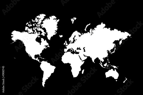 continents en blanc sur fond noir