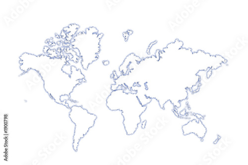 continents en relief bleuté sur fond blanc