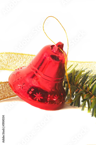 ornament red christmas bells closeup, shallow dept photo