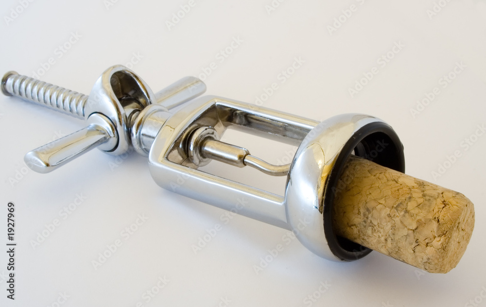 the corkscrew with cork isolated on white the corkscrew with cork isolated on white