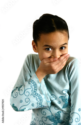 a girl in a giggling gesture