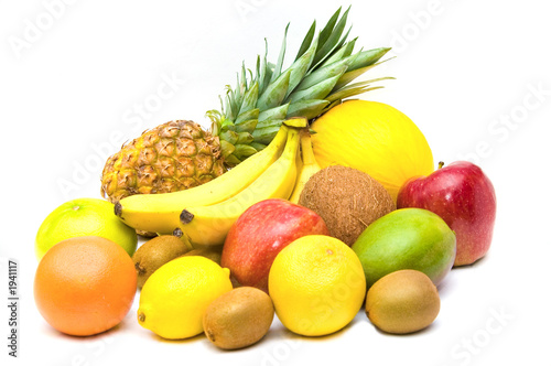 assorted fruits on white