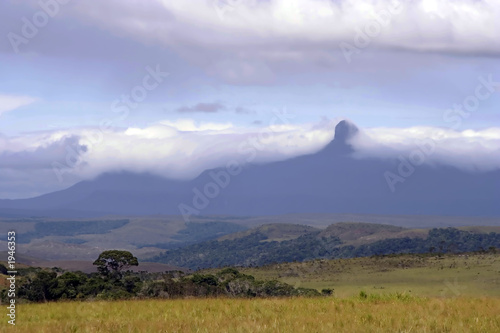 tepuy draped in clouds, la gran sabana, venezuela