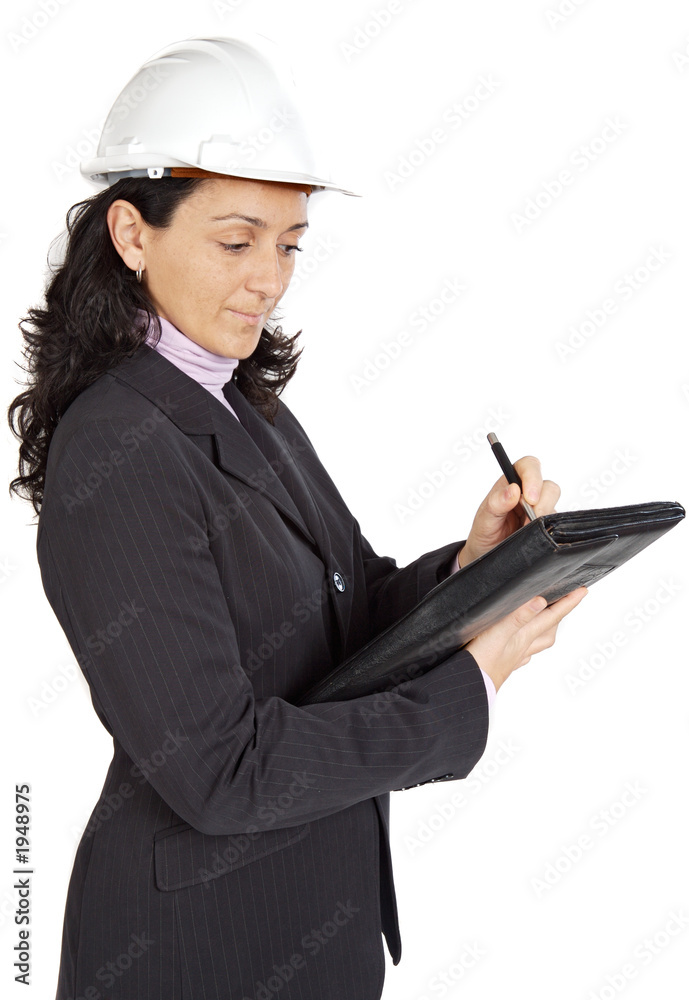attractive young person architect taking notes in a folder attractive young person architect taking notes in a folder