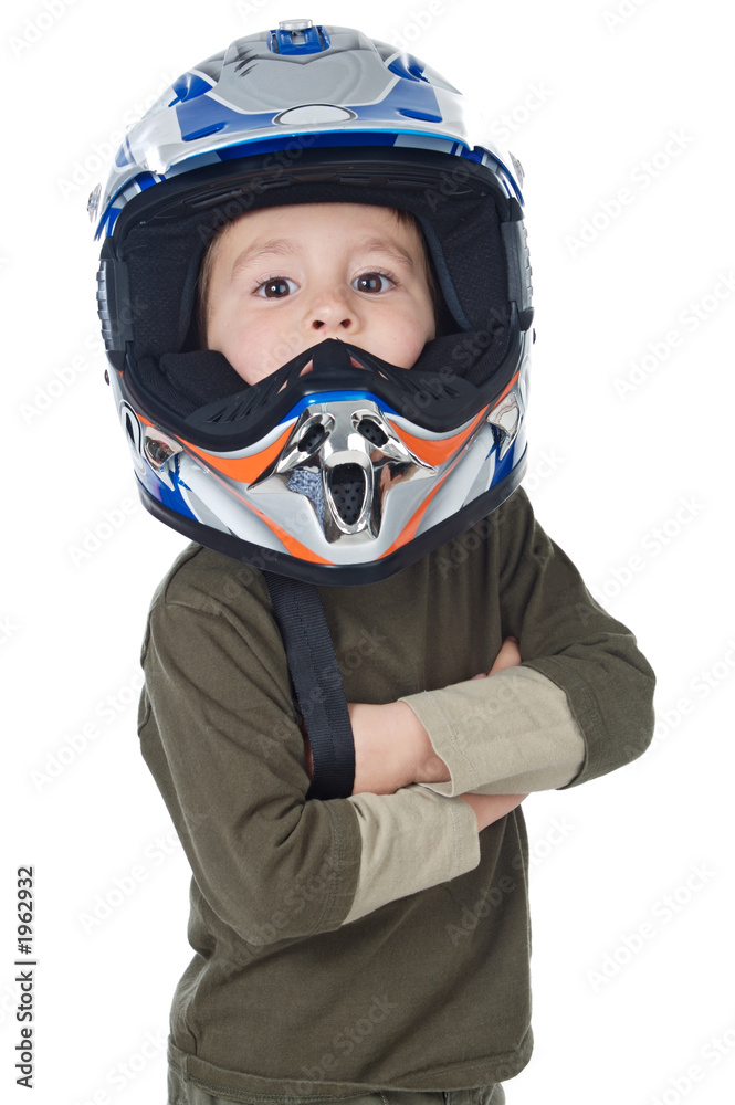 adorable boy with a helmet in the head