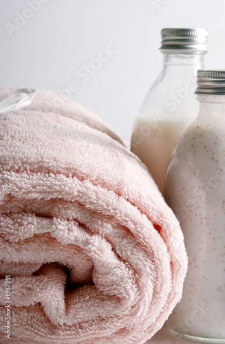 bath items (soap, shampoo, towel)