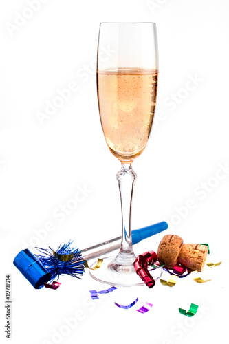 festive champagne with noisemaker