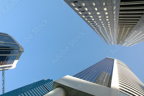 looking up at office buildings