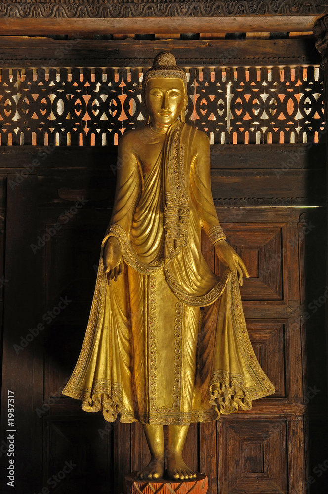 myanmar, salay: statue in a yosqson kyaung in salay monastery