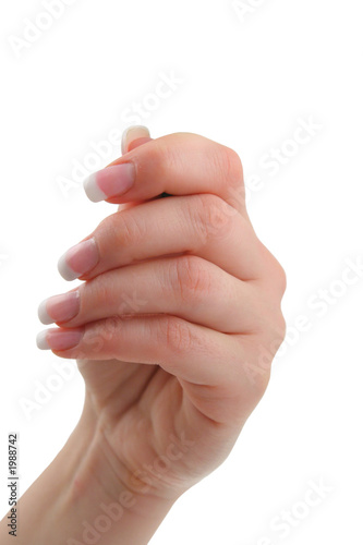 female hand holding invisible object