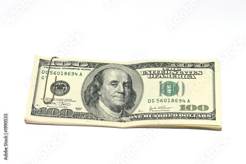 100 dollars bills on a white background