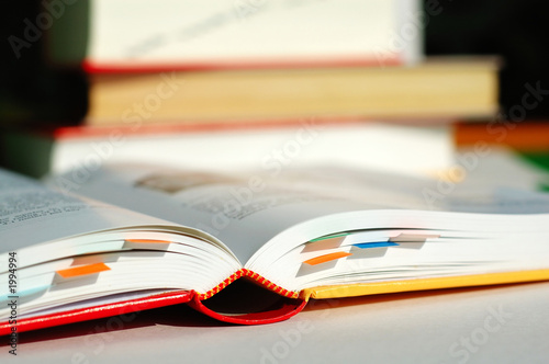 reading book with bookmarks