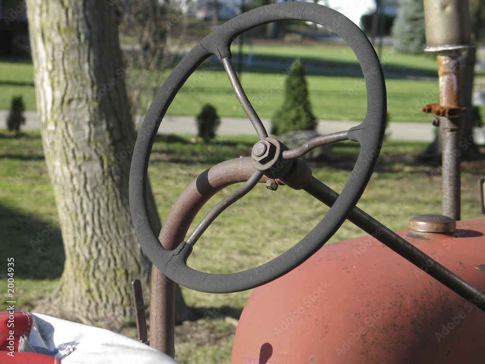 steering wheel of old tractor