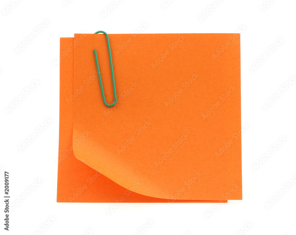 orange post-it notes with a bent corner on white orange post-it notes with a bent corner on white