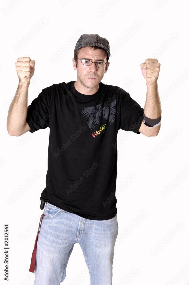 man with fists in air man with fists in air
