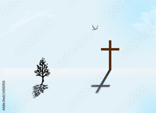 cross, dove and tree