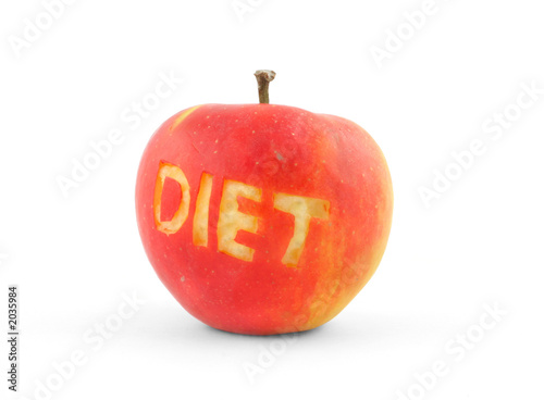word diet scraped out in a red apple