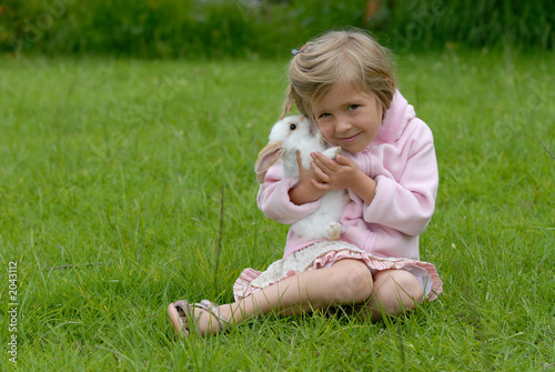 little girl with a rabbit