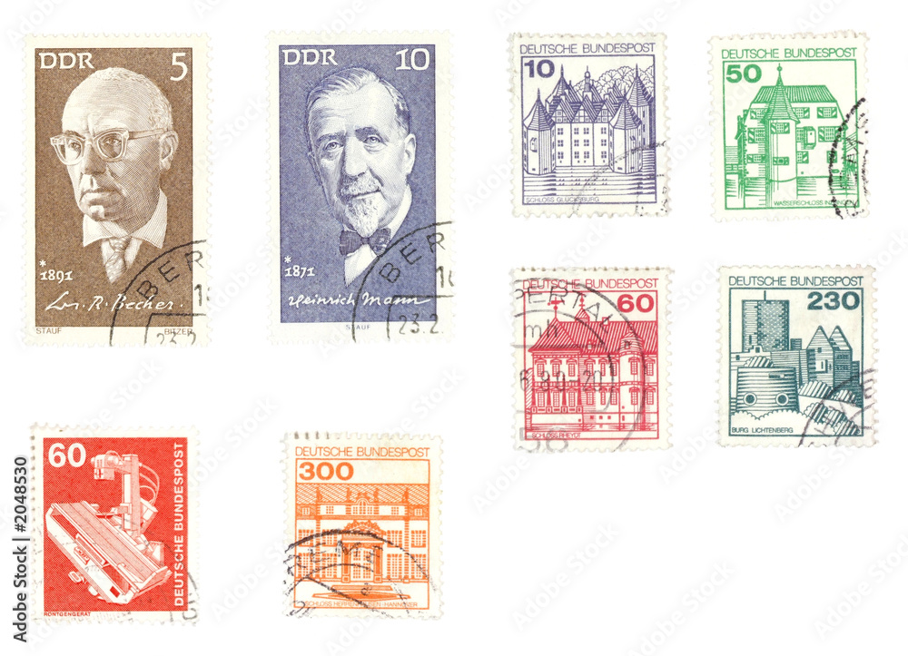colorful obsolete german post stamps