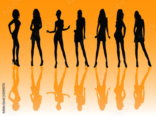  posing women - silhouette vector illustration
