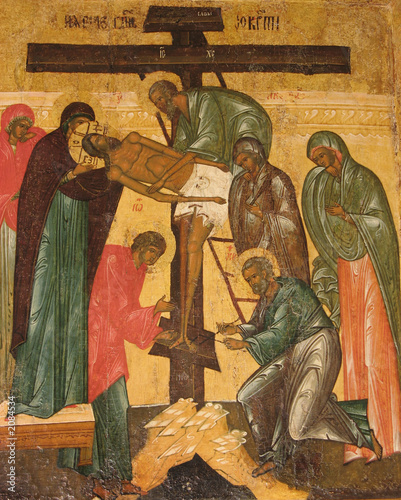 russian icon desposition of jesus from the cross photo