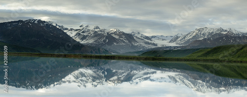 panoramic landscape reflected in lake