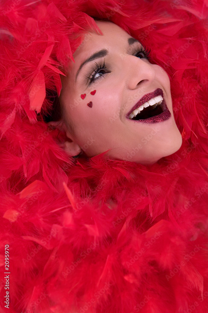 beautiful face with red boa beautiful face with red boa