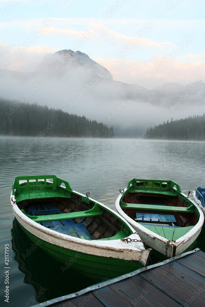 boats on mountain lake