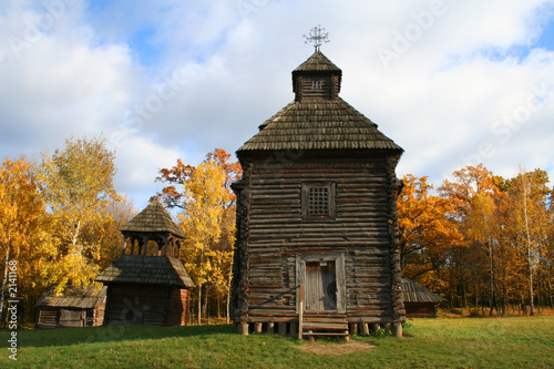 ancient country church in autumn landscape