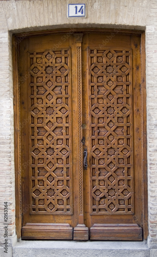medieval carved door with number