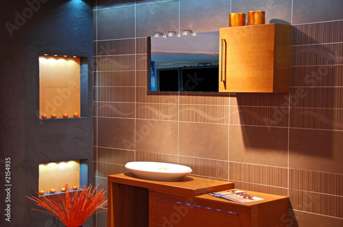 modern bathroom with blue-orange colours