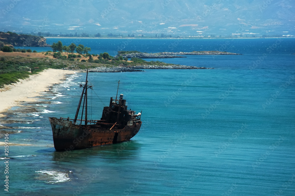 old shipwreck in greece. old shipwreck in greece.