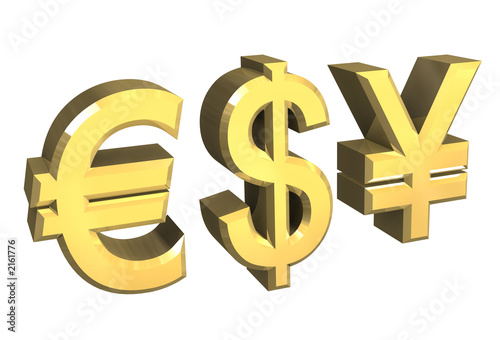 simbolo euro, dollaro e yen in oro photo